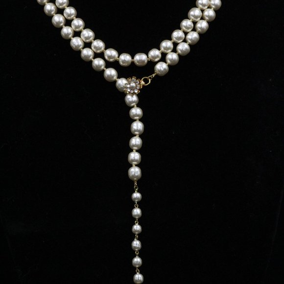 MIRIAM HASKELL COUTURE BAROQUE PEARL RHINESTONES MINT LARIAT NECKLACE - Picture 12 of 14
